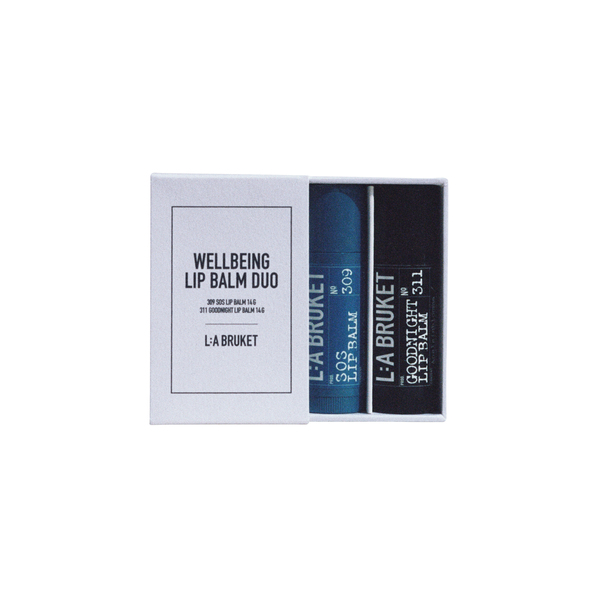 L:A Bruket Wellbeing Lip Blam Duo (SOS and Goodnight Lip Balms)-L:A Bruket-Oak Manor Fragrances