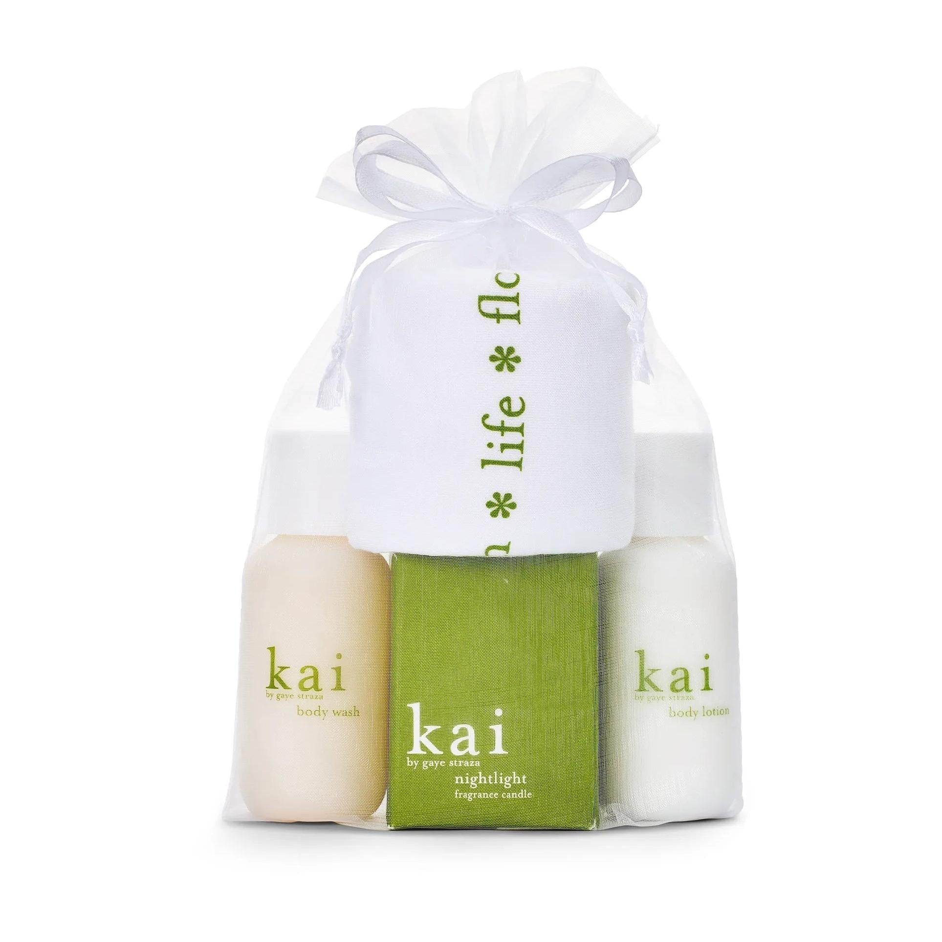 Kai Gift Bag Set - Perfume oil, 2 oz Body Lotion and Body Wash, Nightlight Candle with Matches, and Kai Tank Top-KAI Fragrance-Oak Manor Fragrances