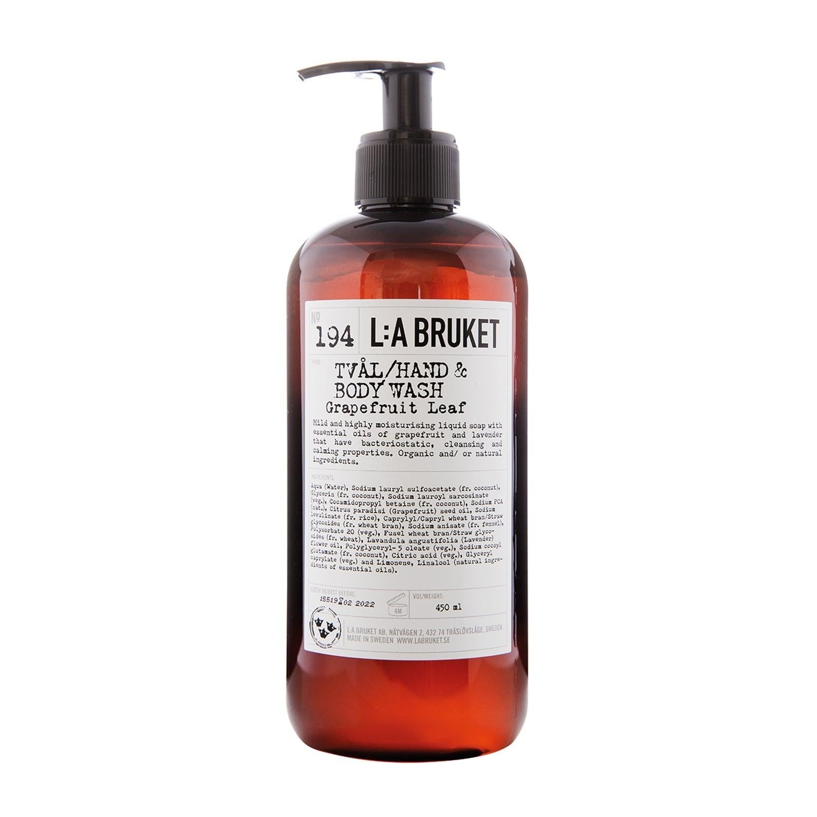 L:A Bruket No. 194 Grapefruit Leaf Hand and Body Wash 240 or 450 ml-L:A Bruket-Oak Manor Fragrances