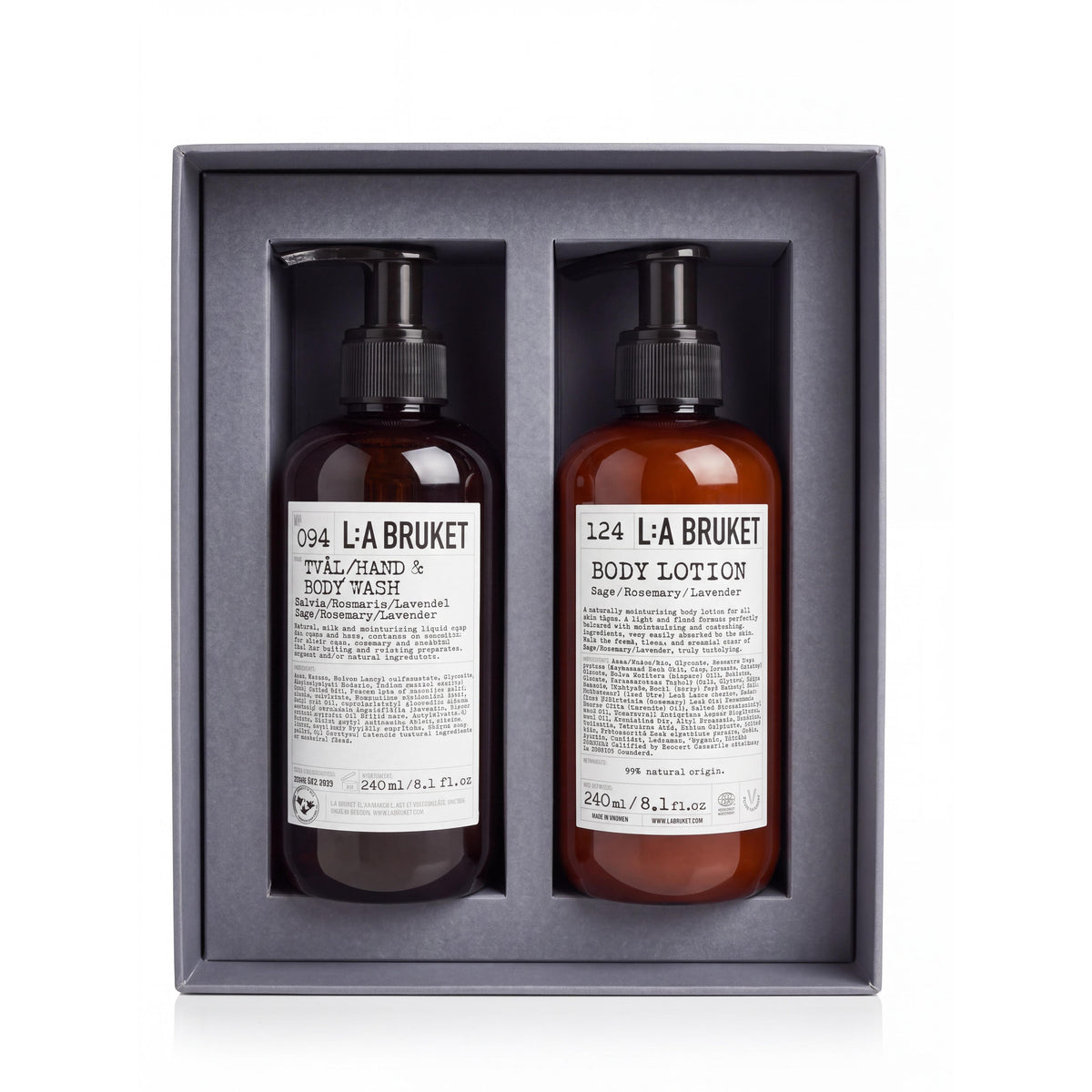L:A Bruket Along For The Ride Winter Kit - Sage Rosemary Lavender No. 94 Hand and Body Wash 240 ml and No. 124 Body Lotion 240 ml-L:A Bruket-Oak Manor Fragrances
