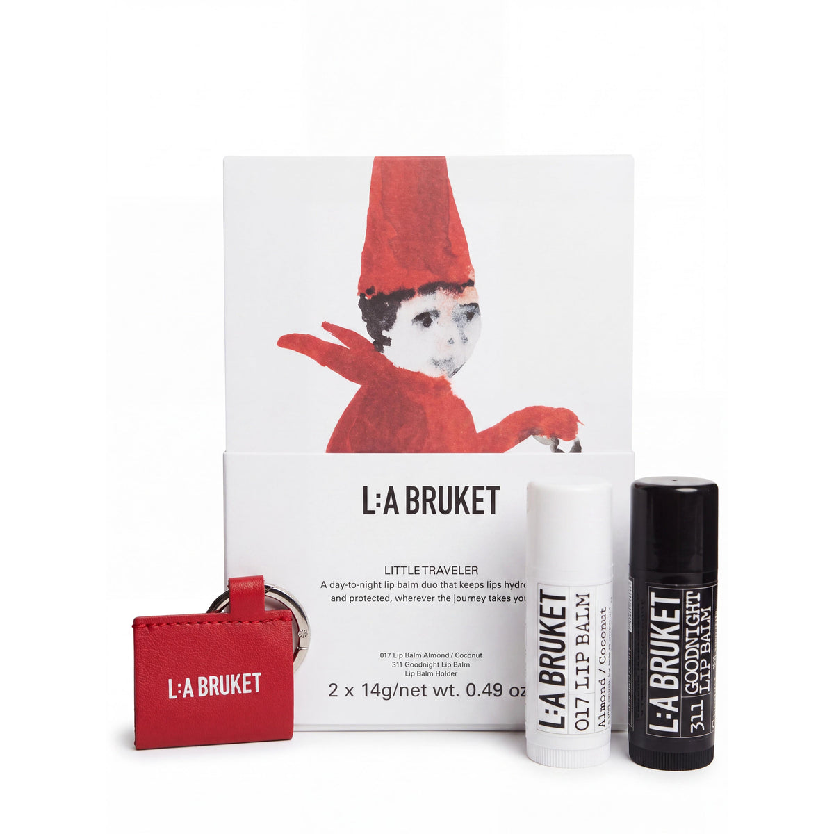 L:A Bruket Little Traveler Winter Kit - No. 017 Almond Coconut 14 g Lip Balm, No. 311 Goodnight 14 g Lip Balm, Lip Balm Holder-L:A Bruket-Oak Manor Fragrances