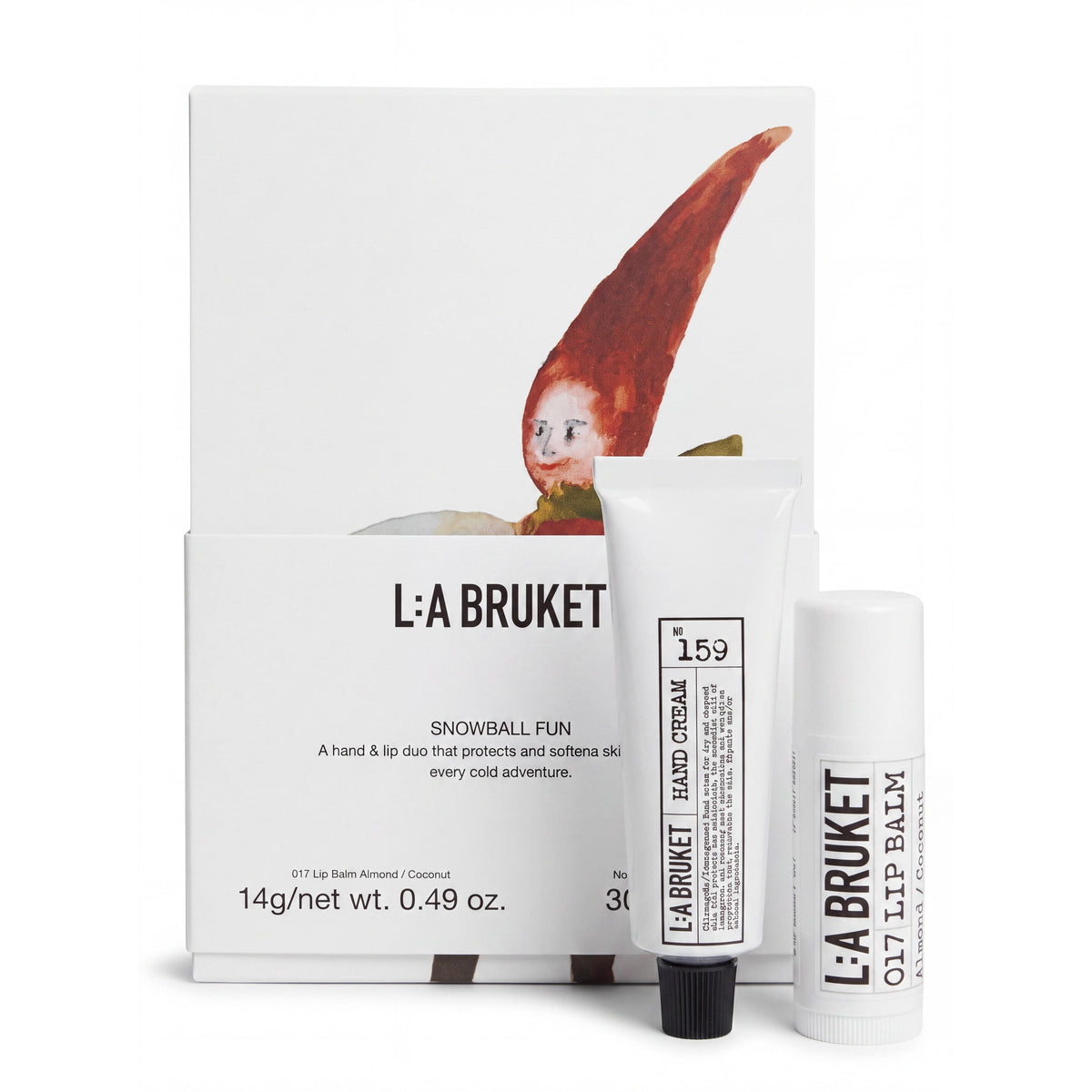 L:A Bruket Snowball Fun Winter Kit - No. 017 Almond Coconut 14 g Lip Balm, No. 159 Lemongrass Hand Cream 30 ml-L:A Bruket-Oak Manor Fragrances
