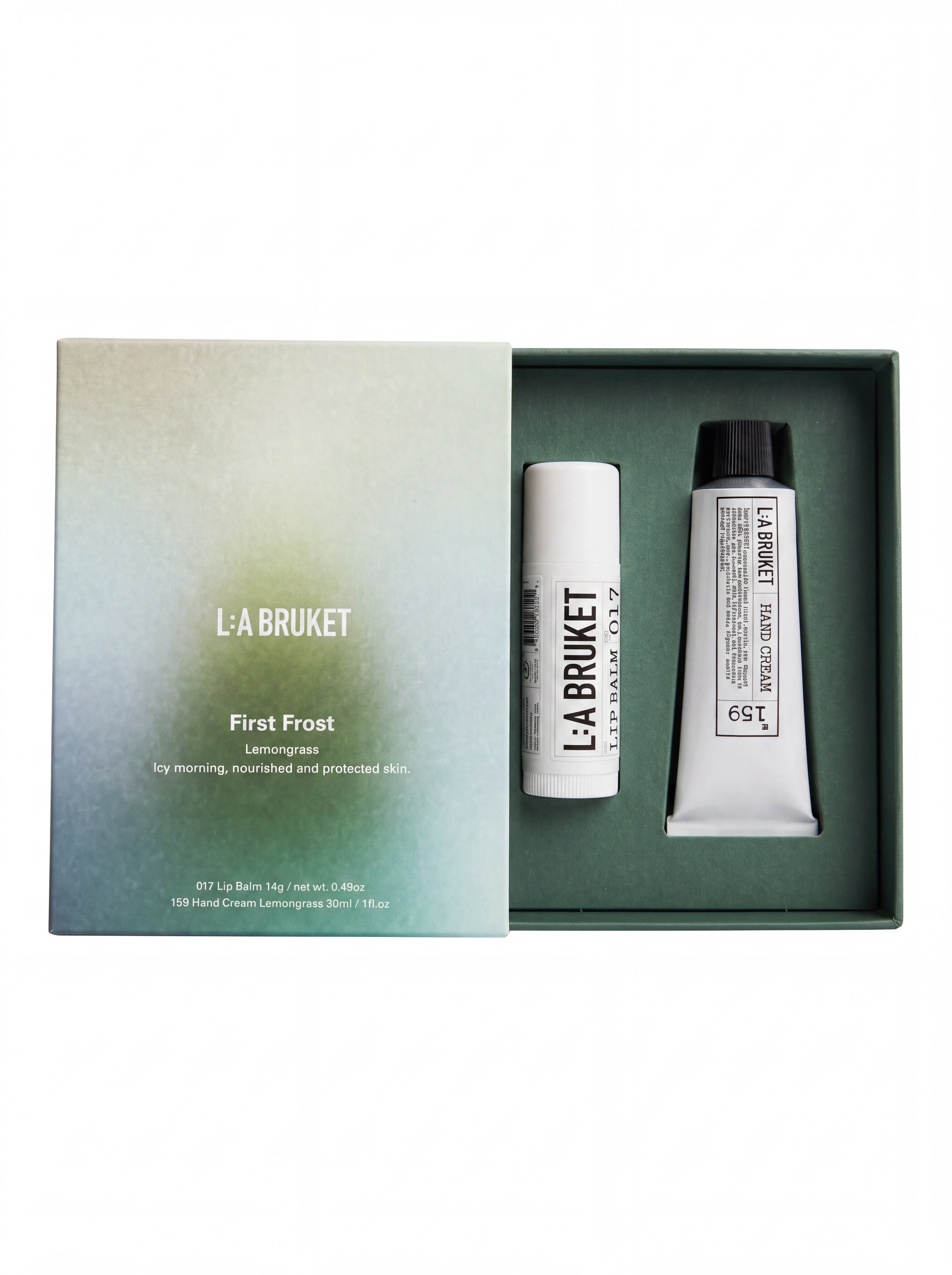 L:A Bruket First Frost Lemongrass Set - 159 Lemongrass Hand Cream (30 ml), 017 Coconut Almond Lip Balm (14 g)