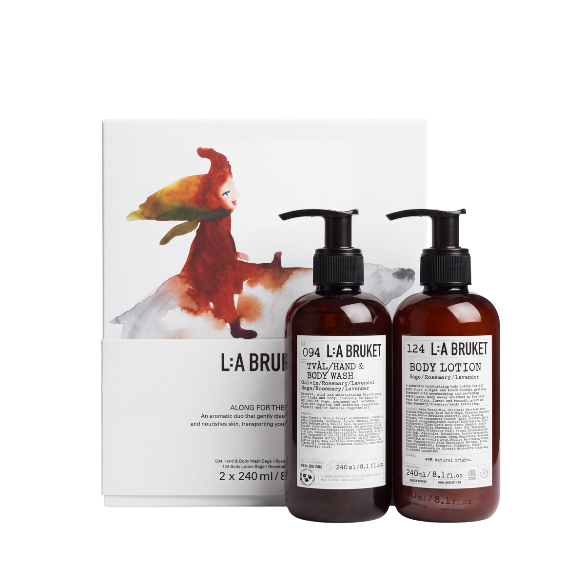 L:A Bruket Along For The Ride Winter Kit - Sage Rosemary Lavender No. 94 Hand and Body Wash 240 ml and No. 124 Body Lotion 240 ml-L:A Bruket-Oak Manor Fragrances