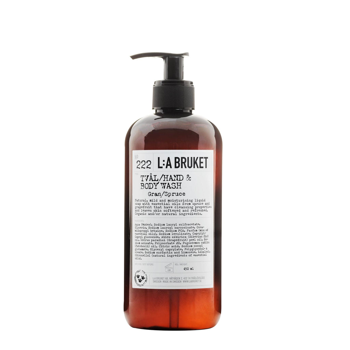 L:A Bruket No. 222 Spruce Hand and Body Wash 240 or 450 ml-L:A Bruket-Oak Manor Fragrances