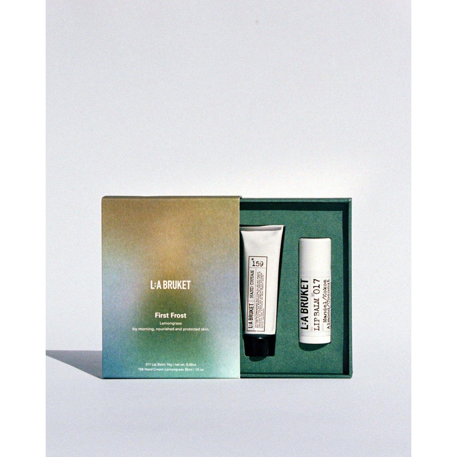 L:A Bruket First Frost Lemongrass Set - 159 Lemongrass Hand Cream (30 ml), 017 Coconut Almond Lip Balm (14 g)-L:A Bruket-Oak Manor Fragrances