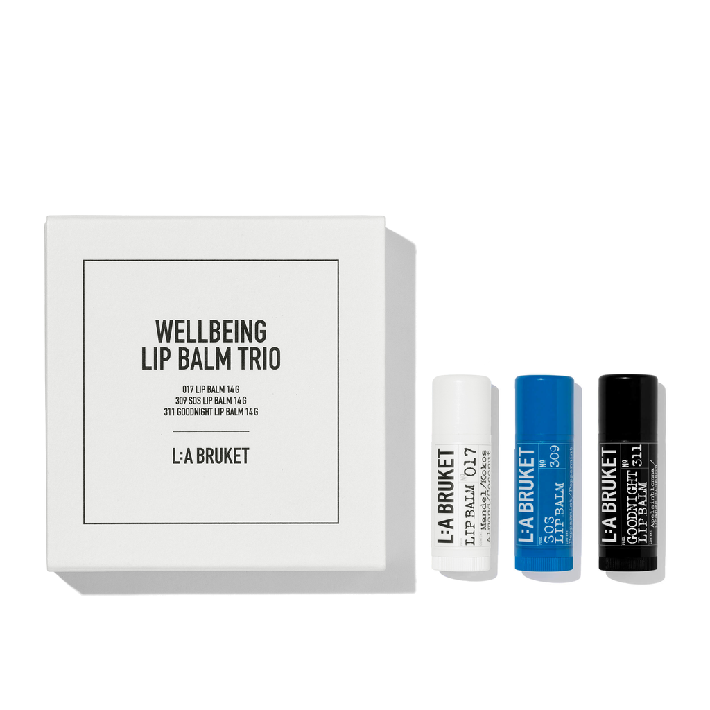L:A Bruket Wellbeing Lip Blam Trio (Coconut Almond, SOS, and Goodnight Lip Balms)-L:A Bruket-Oak Manor Fragrances