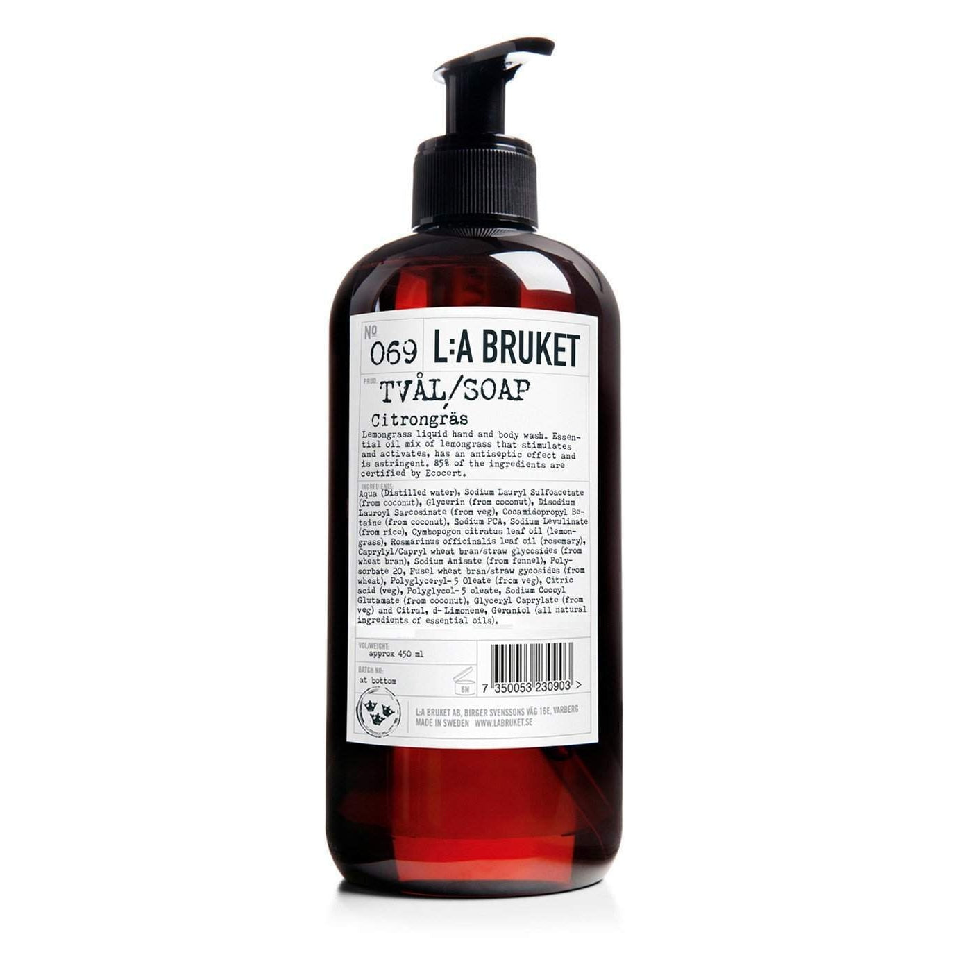 L:A Bruket No. 069 Lemongrass Hand and Body Wash 240 or 450 ml-L:A Bruket-Oak Manor Fragrances