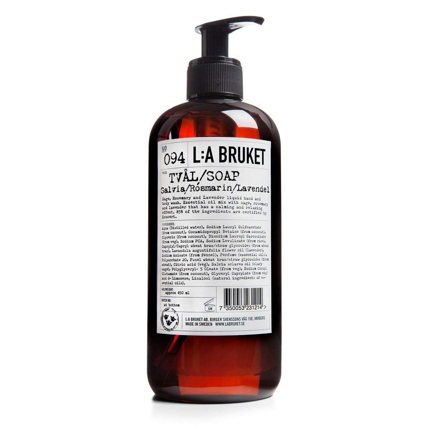 L:A Bruket No. 094 Sage Rosemary Lavender Hand and Body Wash 240 or 450 ml-L:A Bruket-Oak Manor Fragrances