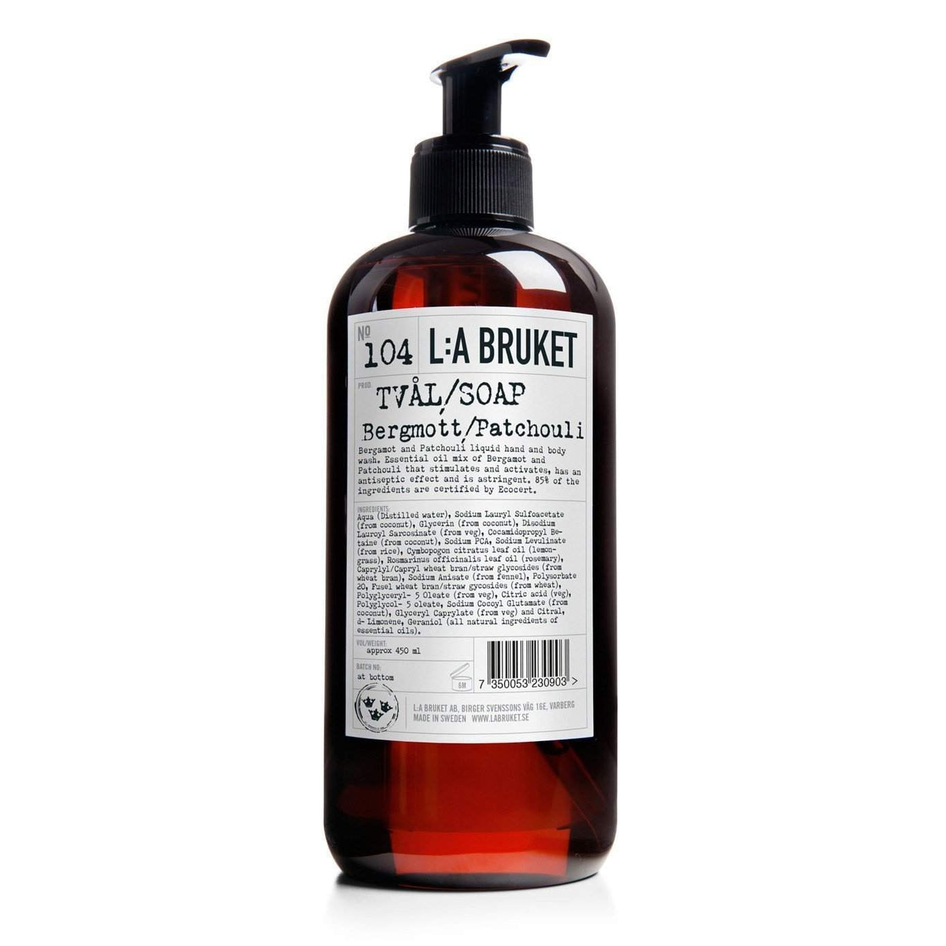 L:A Bruket No. 104 Bergamot Patchouili Hand and Body Wash 240 or 450 ml-L:A Bruket-Oak Manor Fragrances
